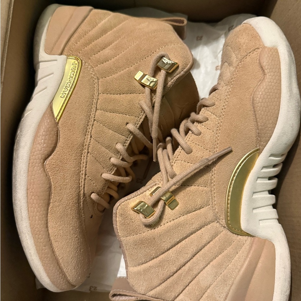Jordan Air 12 Retro in Tan and Gold